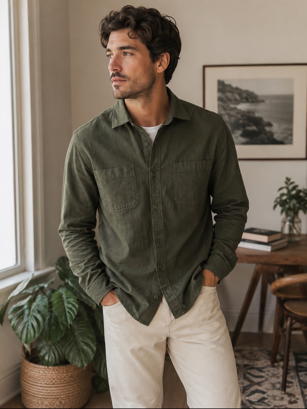 Woolrich Olive Green Cotton Button Down Shirt Men’s Large Outdoor Casual